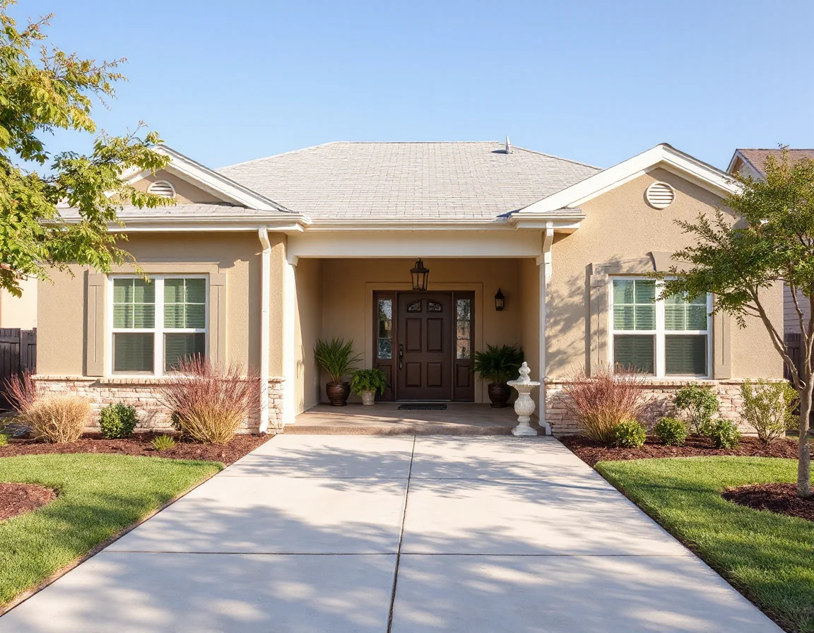 South Texas home exterior with shade and drainage-conscious features