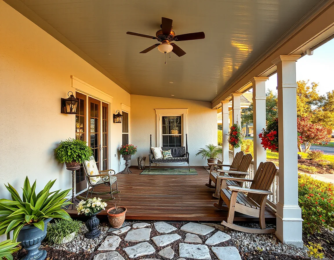 Covered South Texas porch designed for shade and exterior durability