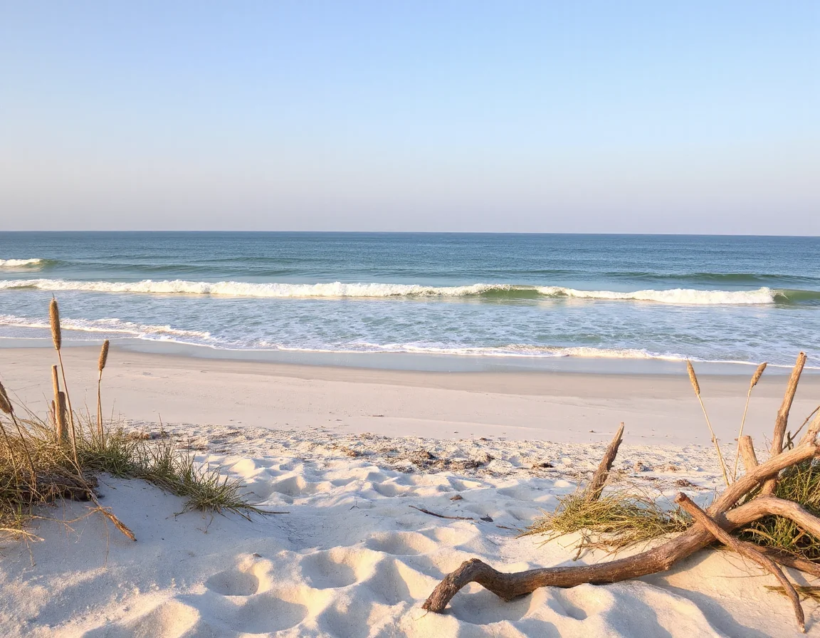 Quiet Texas Gulf Coast shoreline with dunes and gentle waves