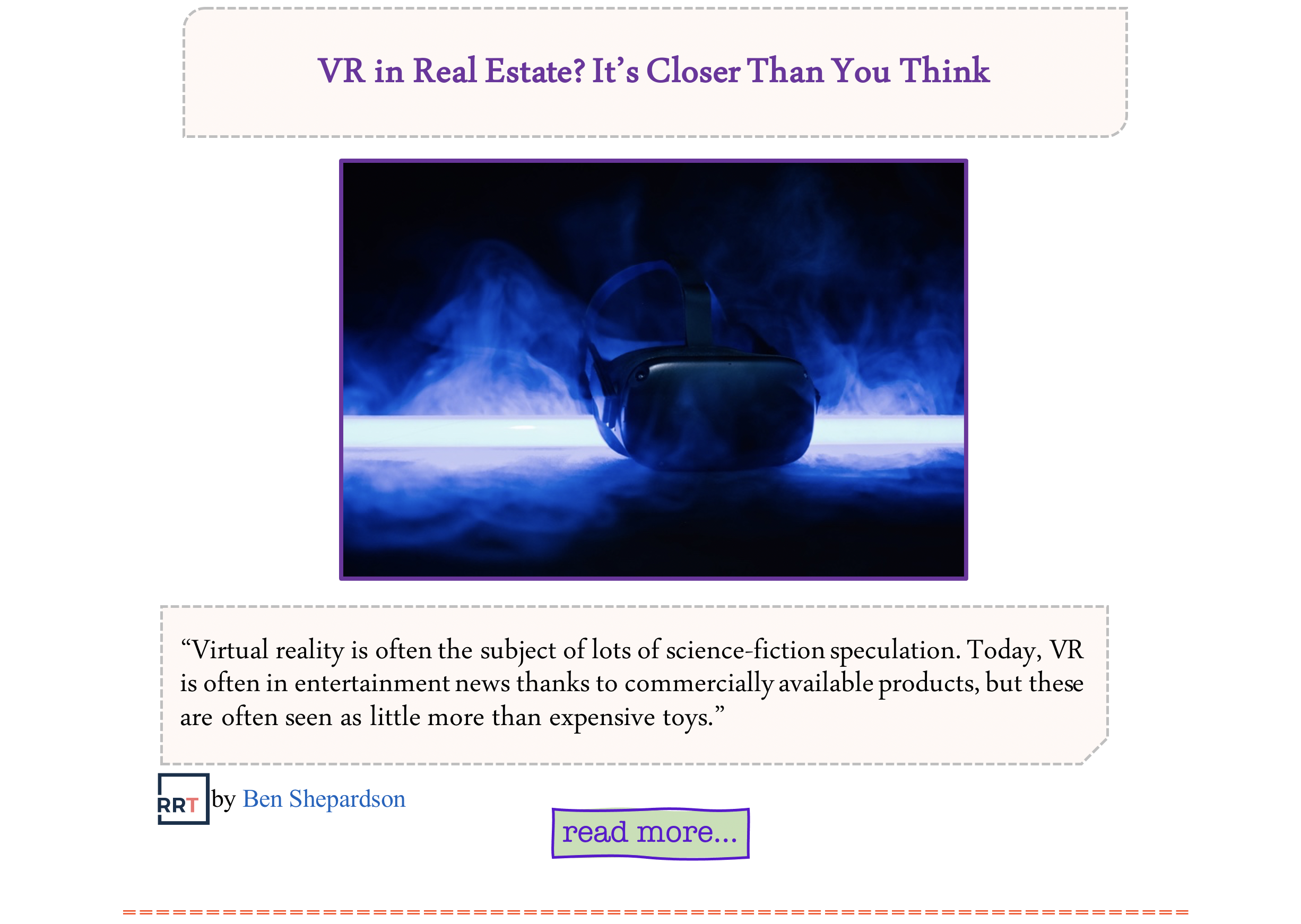 IS VIRTUAL REALTY IN THE FUTURE OF REAL ESTATE