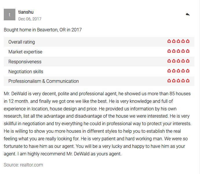 JDPDXRealEstate Testmonial