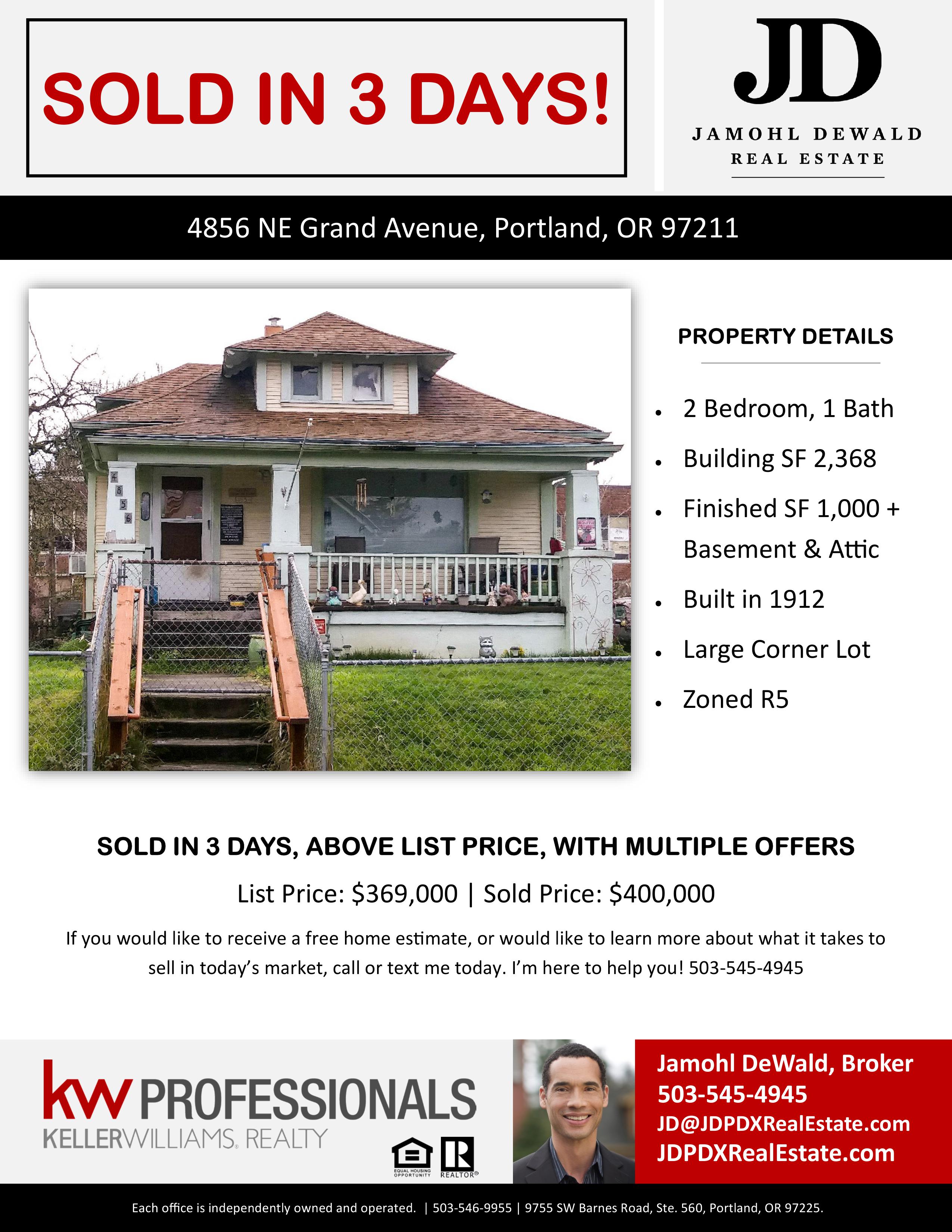 SOLD JDPDXRealEstate 4856 NE Grand Ave Portland OR