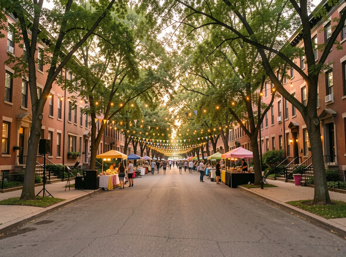 Tree-lined Wicker Park neighborhood street in Chicago