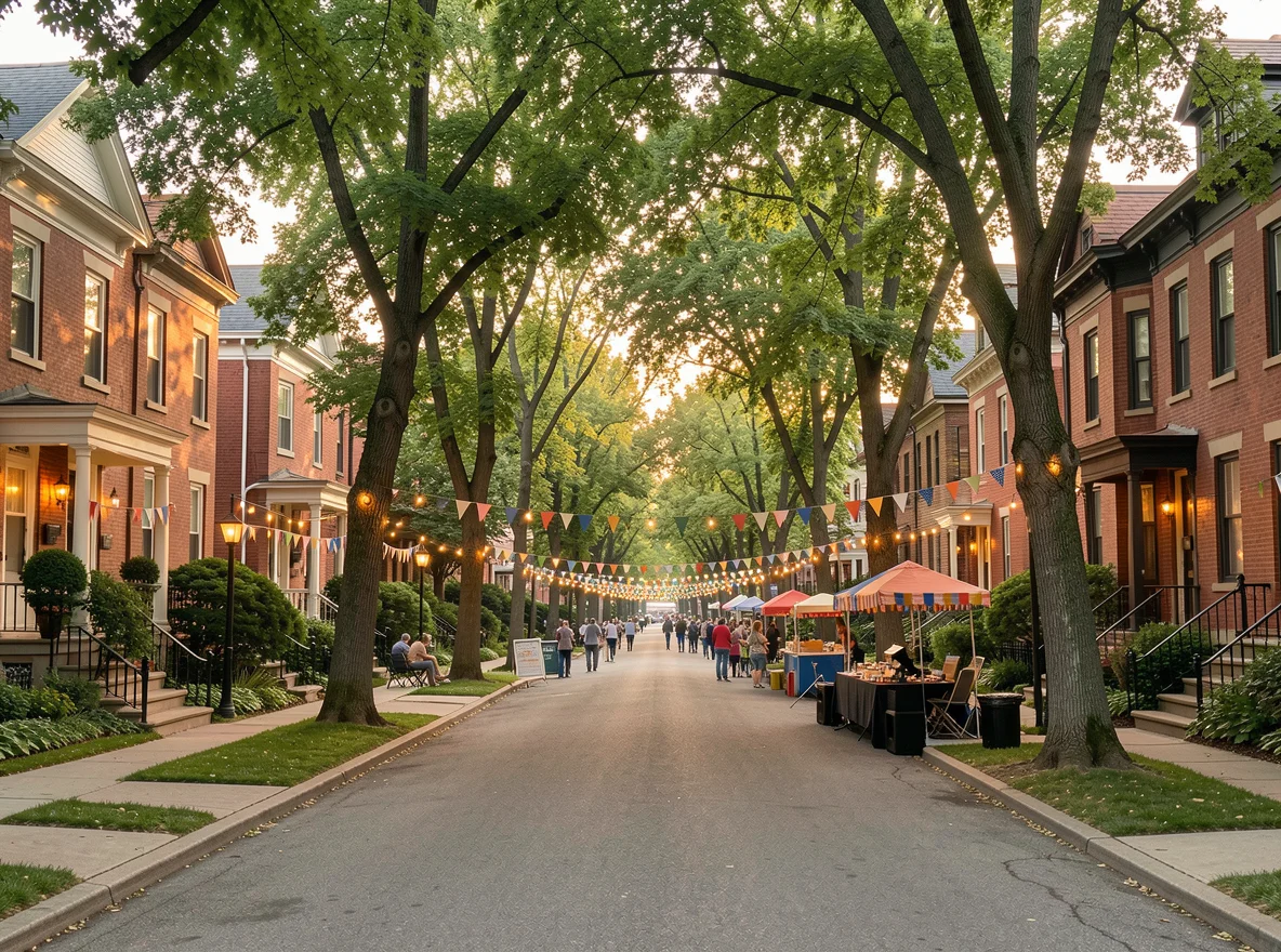 Tree-lined Bucktown and Wicker Park residential streetscape