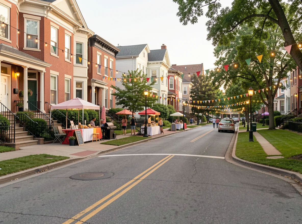 Chicago neighborhood streetscape and residential buildings