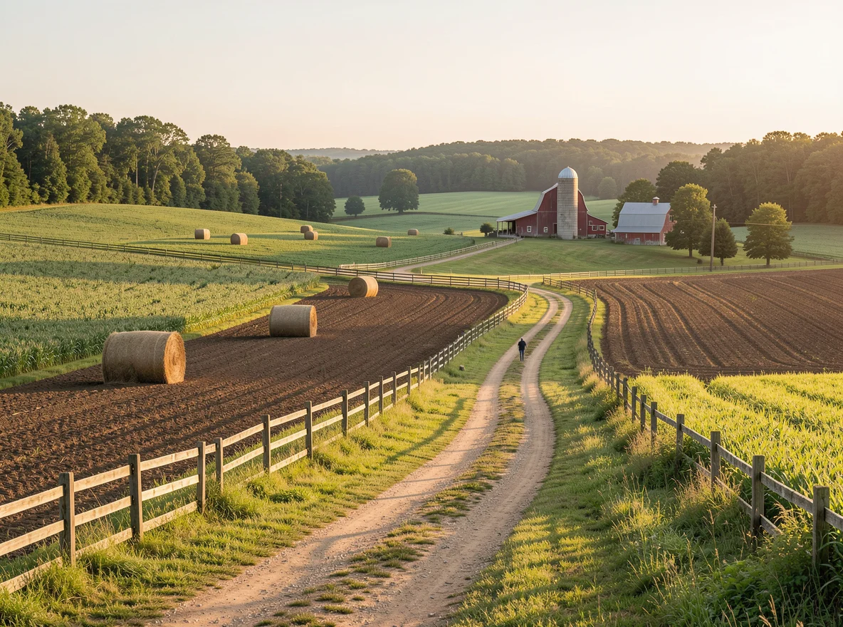 Rolling farmland and open fields near White House, Tennessee