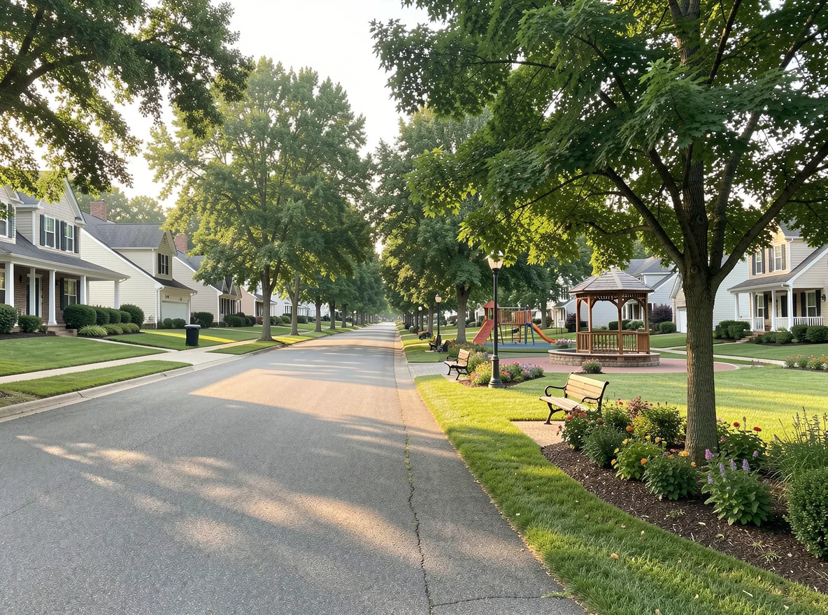 Tree-lined Clarksville neighborhood street