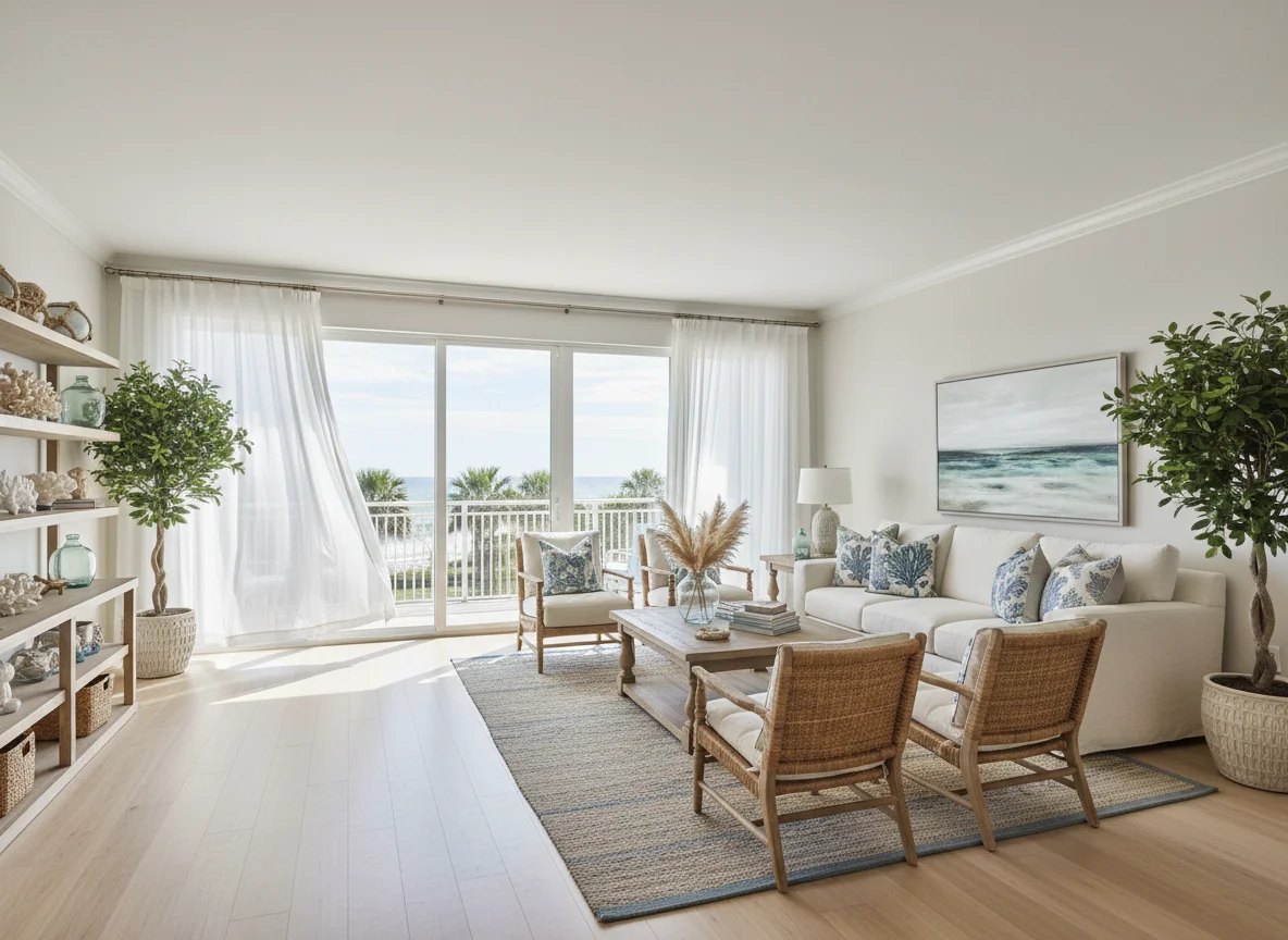 Bright coastal-style living room interior in Jacksonville