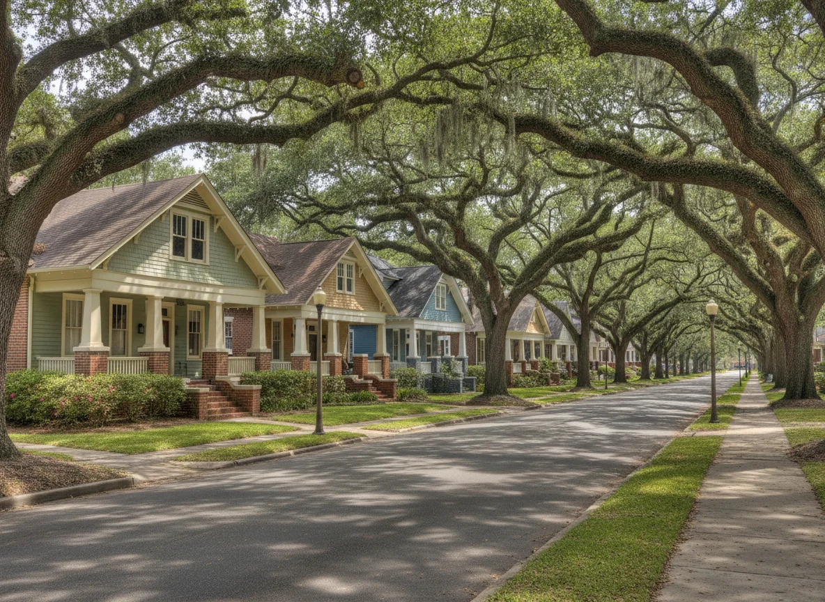 Tree-lined street with historic homes in Jacksonville