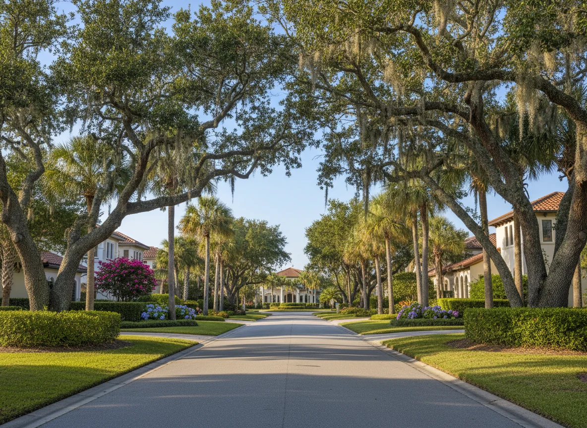 Residential neighborhood streetscape in Ponte Vedra Beach, Florida