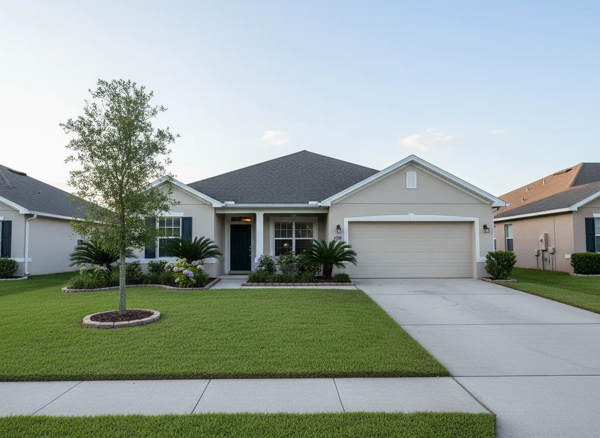 Starter home exterior in a Jacksonville suburban neighborhood