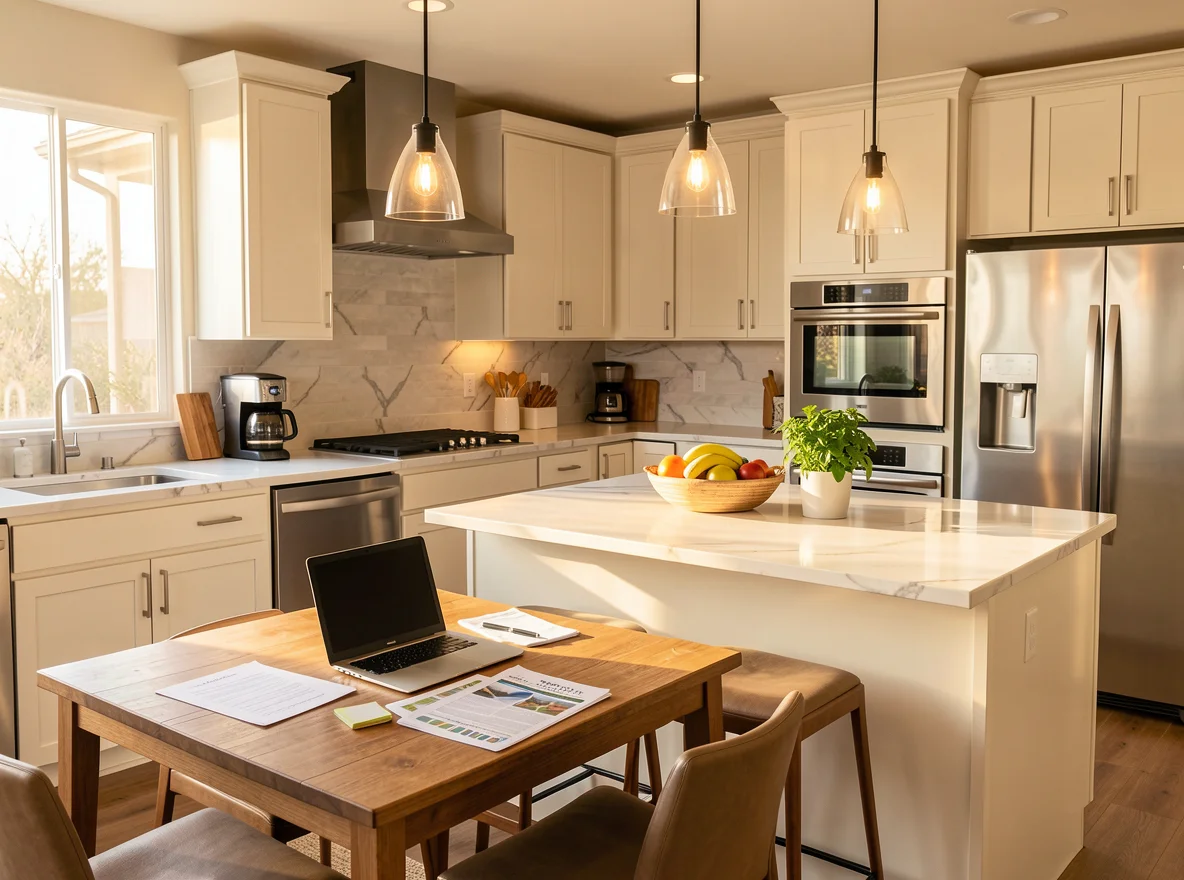 Seller reviewing listing notes at a kitchen table
