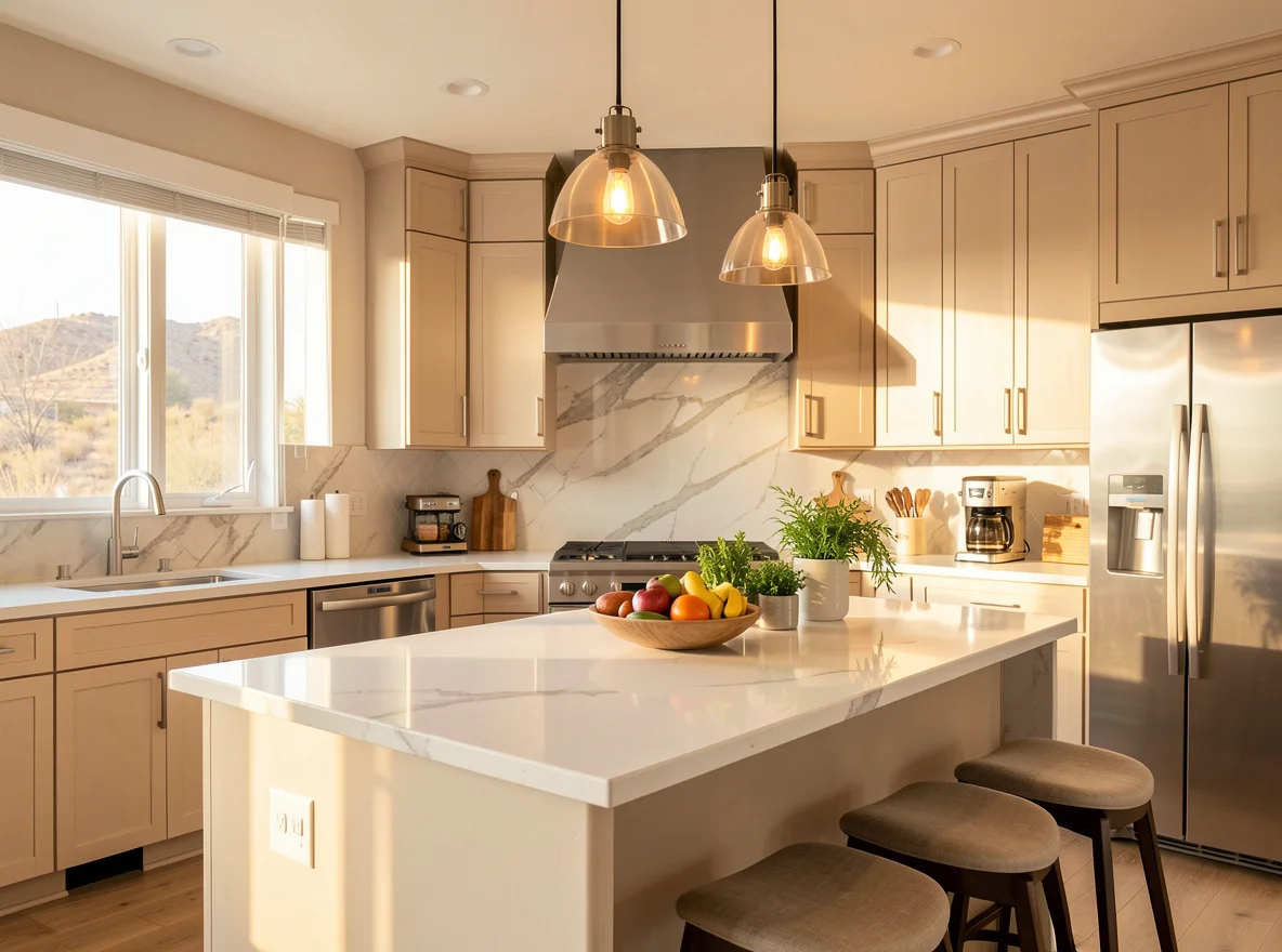 Bright, well-staged kitchen prepared for home sale