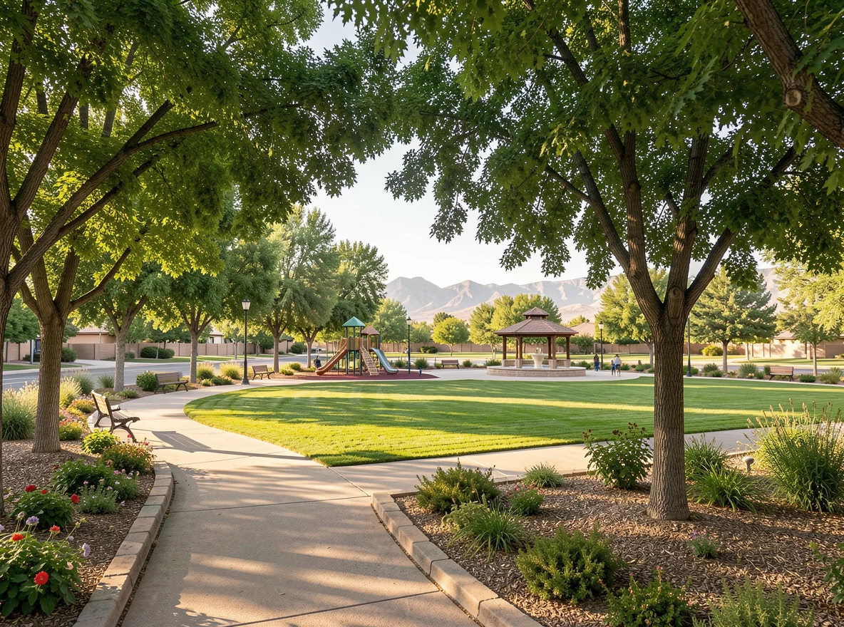 Neighborhood park and walking paths in a suburban New Mexico community