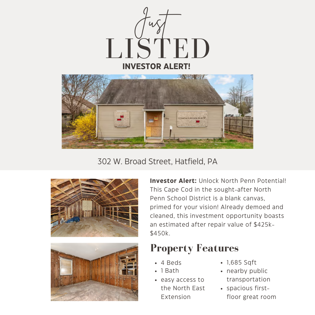 JUST LISTED! Investor Alert: 302 W Broad Street, Hatfield, PA 19440