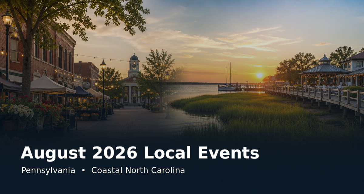 August 2026 local events in Pennsylvania and coastal North Carolina August 2026 local events in Pennsylvania and coastal North Carolina