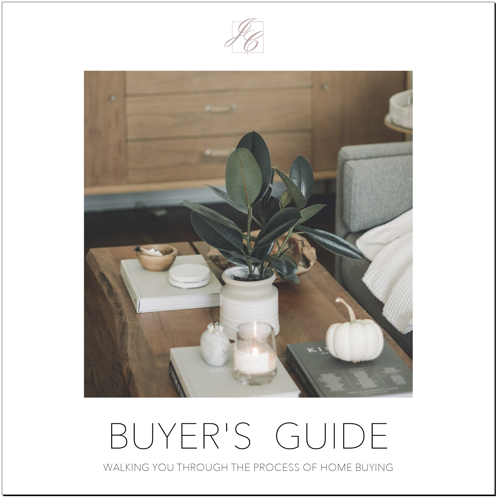 Front page of our buyers guide with a picture of a coffee table and our logo