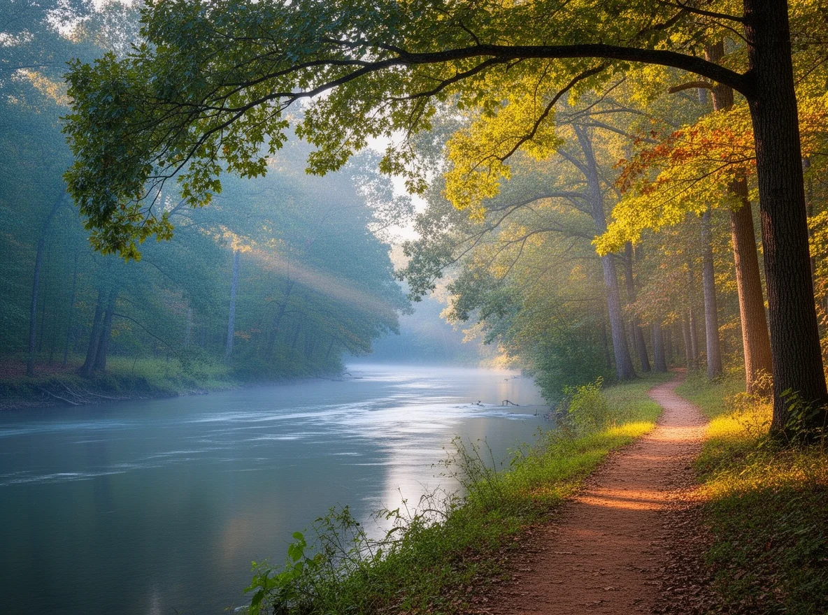 Calm riverbank landscape near Wadesboro