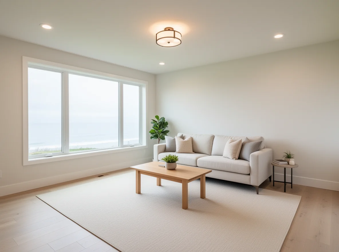 Bright neutral living room with clean staging and natural light