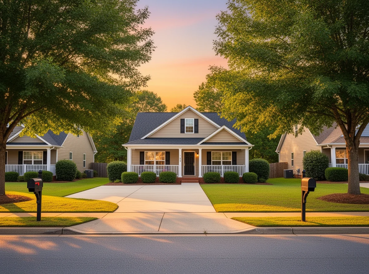 Calm neighborhood street at sunset showing community lifestyle in Wadesboro