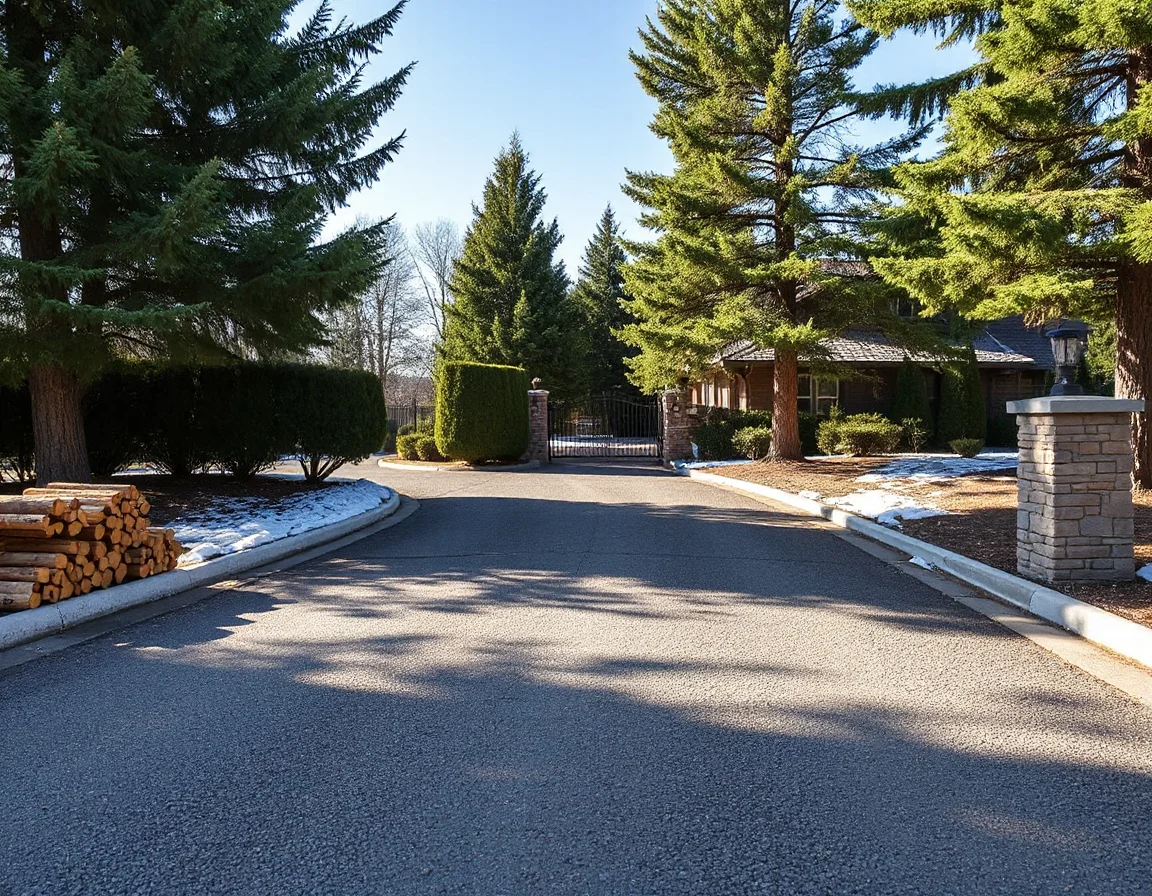 Prepared driveway and home exterior during early winter in Sisters