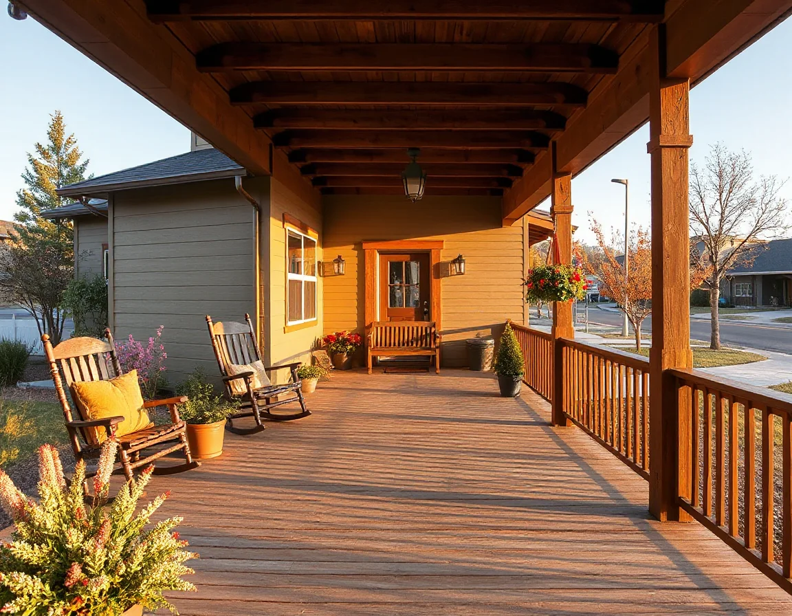 Covered front porch at a Sisters Oregon home in autumn