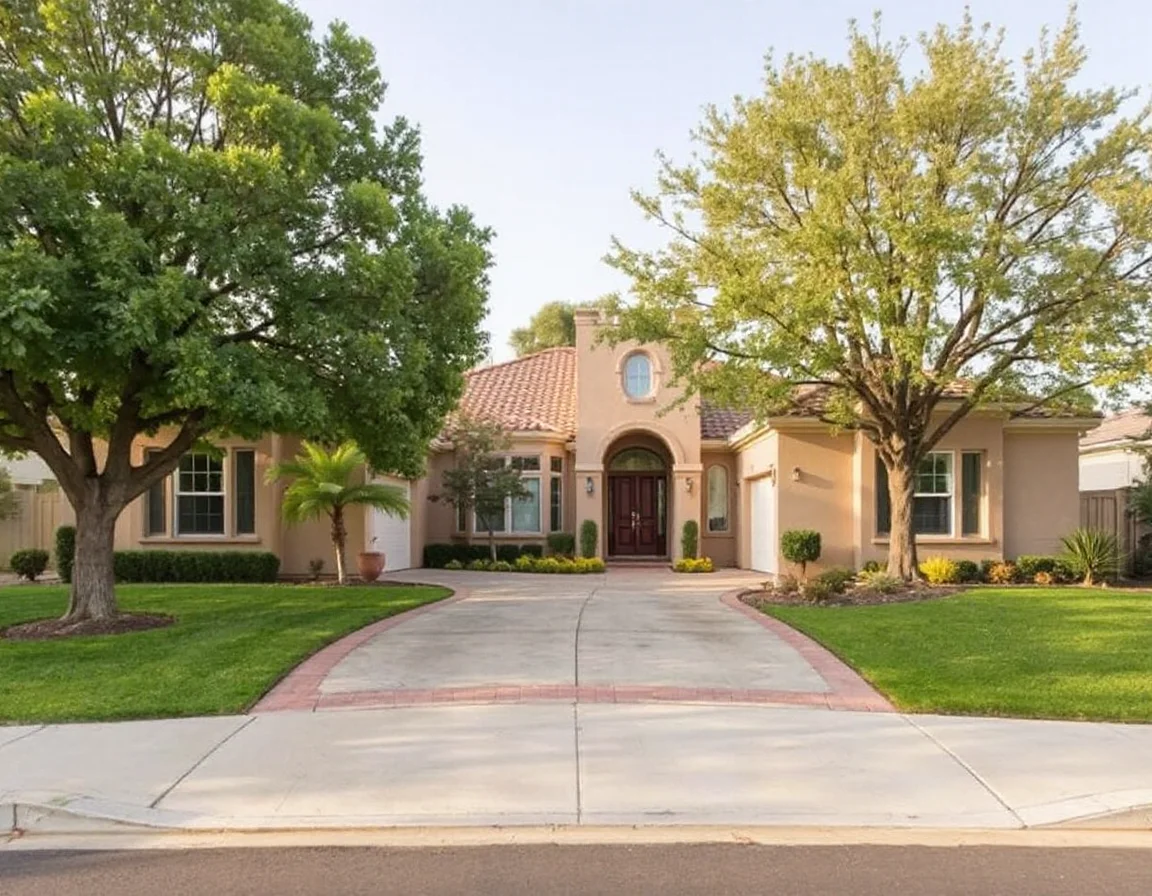 Contemporary Irvine home exterior with landscaped front yard