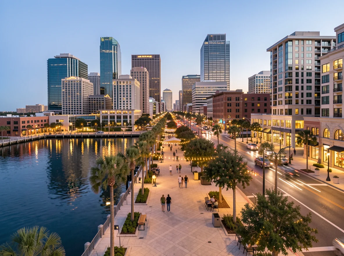 Tampa riverfront skyline and waterfront celebration atmosphere on Florida's Gulf Coast