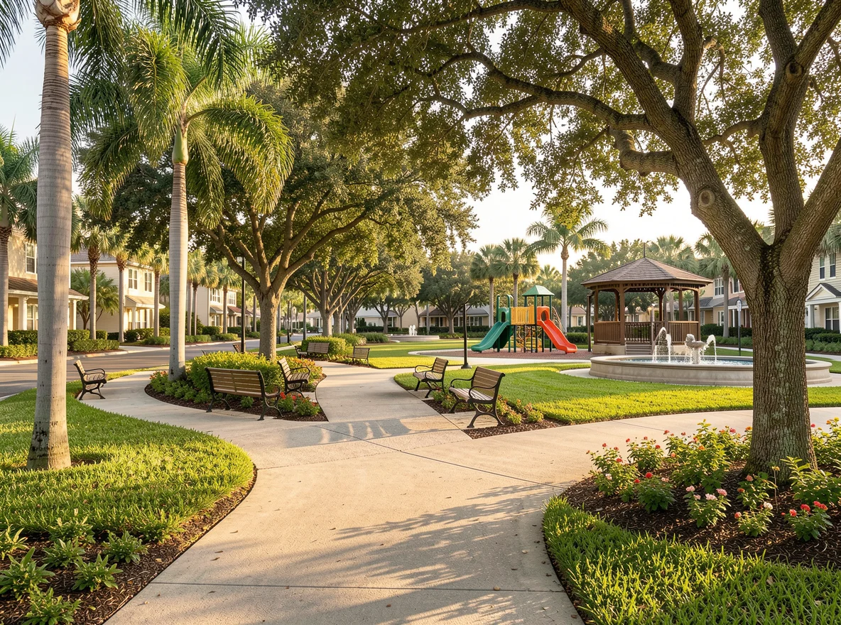 Neighborhood lifestyle scene showing settling into Florida