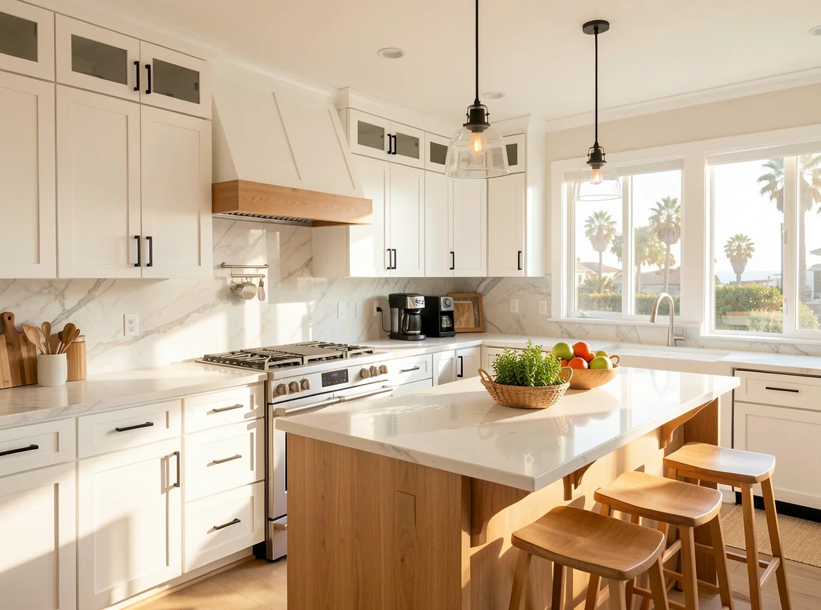 Bright coastal-style kitchen in San Diego