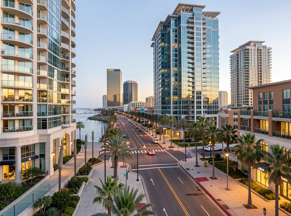 Marina District high-rise skyline and bayfront streetscape