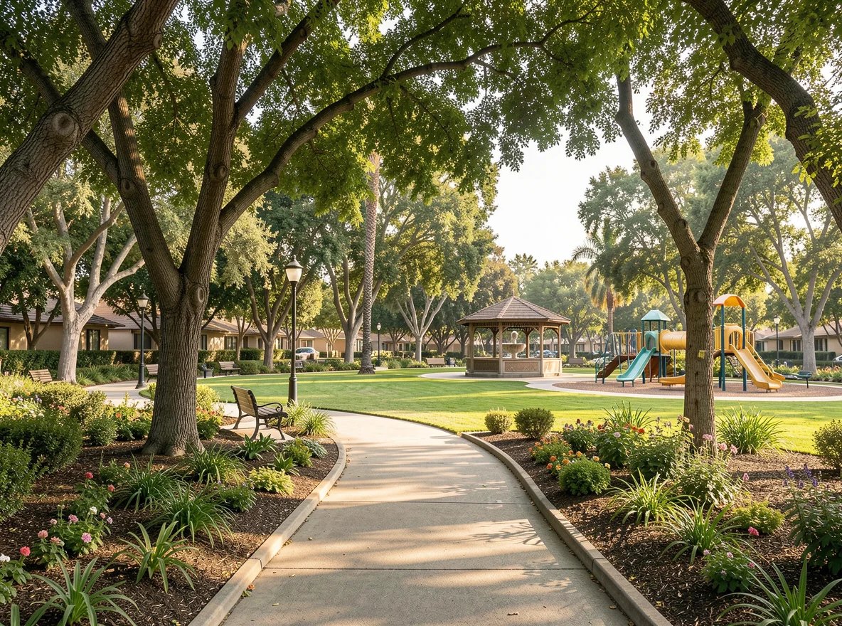 Park setting near North Park San Diego with walking paths and mature trees