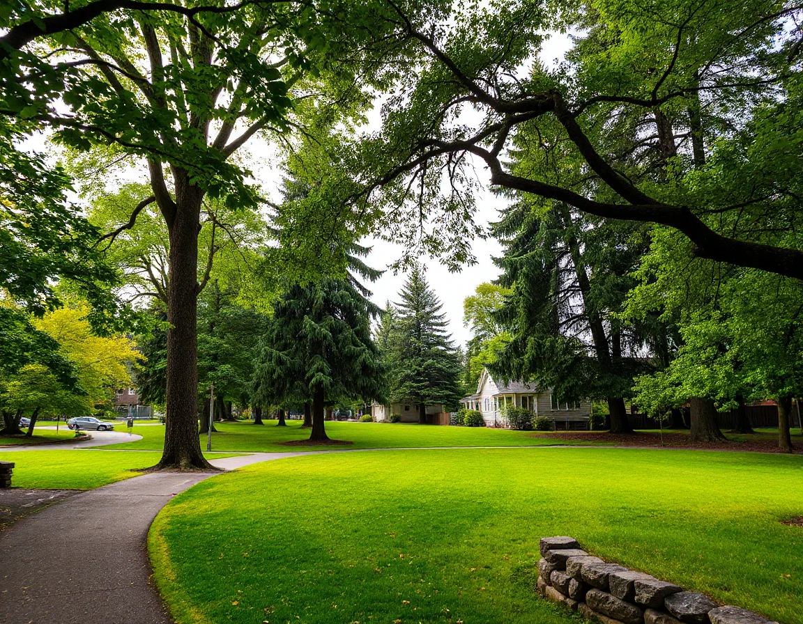 Leafy Portland neighborhood park near residential homes