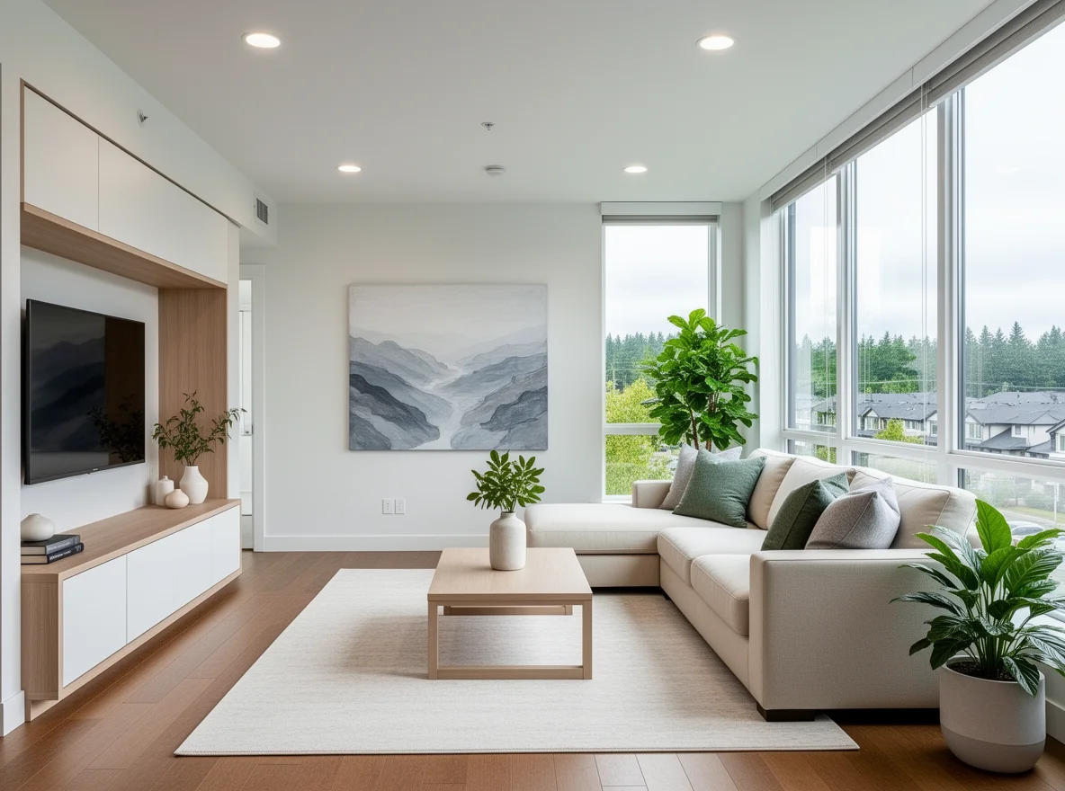 Bright modern condo living room interior in Bellevue
