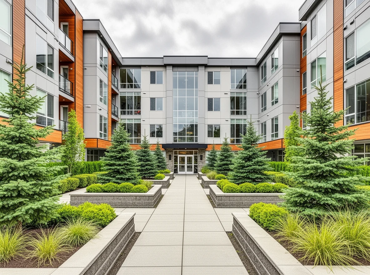 Condominium exterior with landscaped grounds in Bellevue