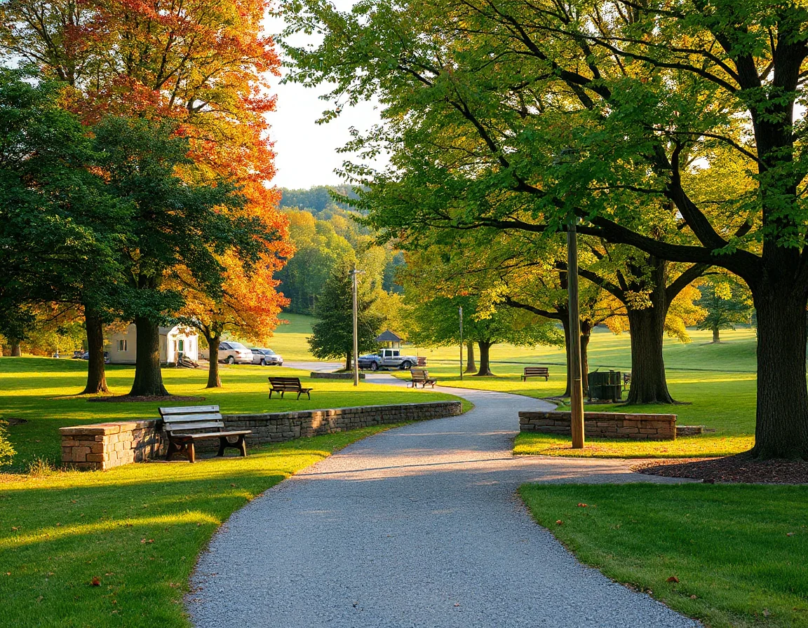 Autumn community park and walking path near Hardwick, Massachusetts