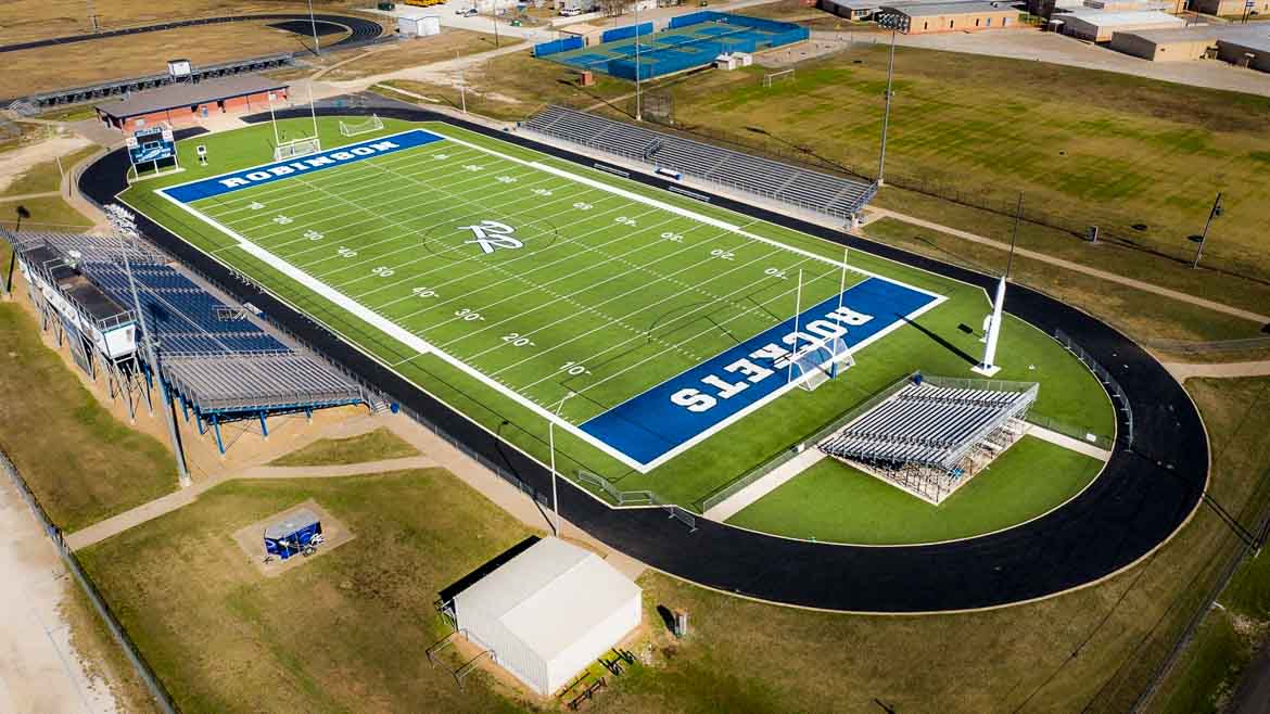 Ariel view of the Robinson Texas Robinson Rocket High School Football Stadium