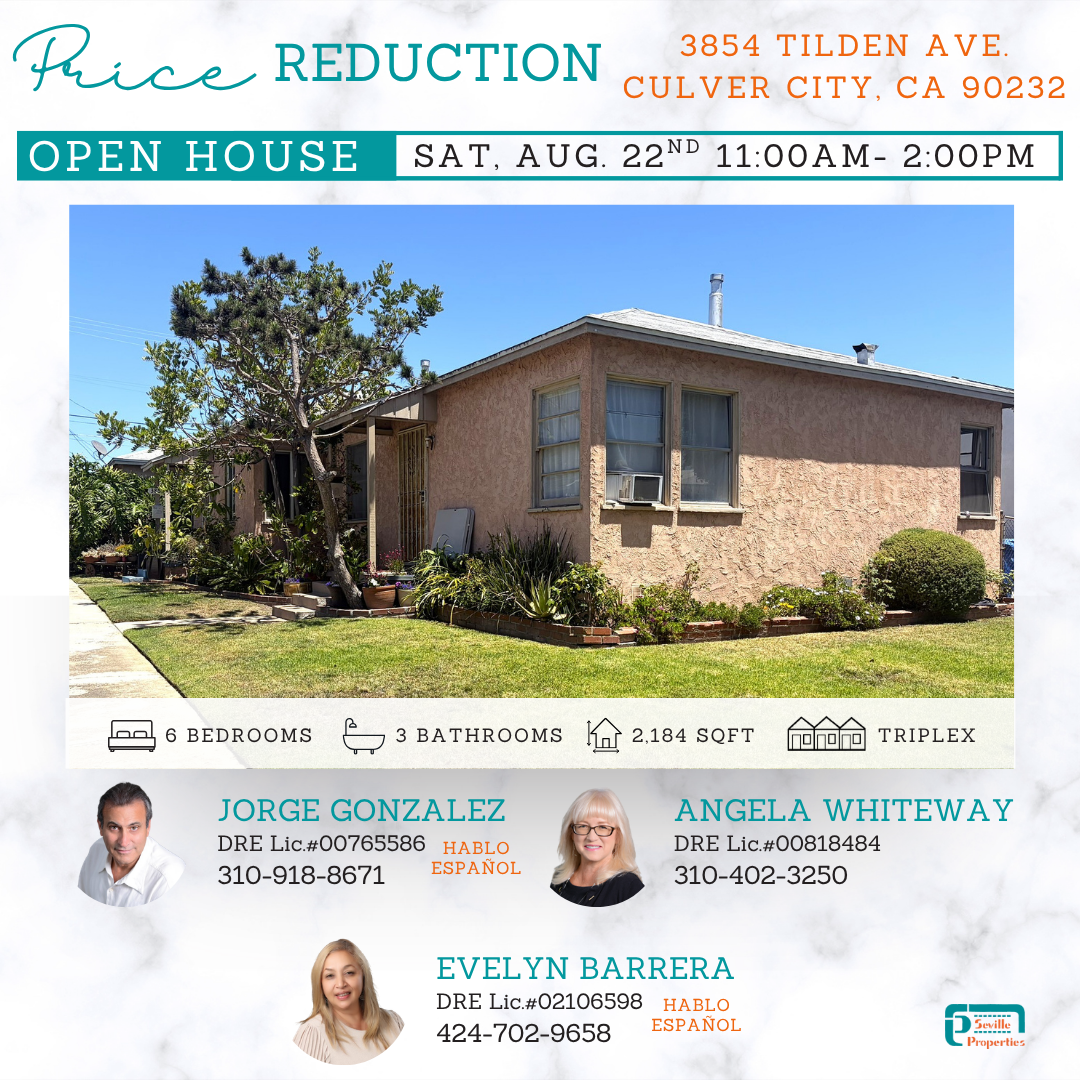 Price reduced Culver City triplex at 3854 Tilden Ave. with Open House August 22