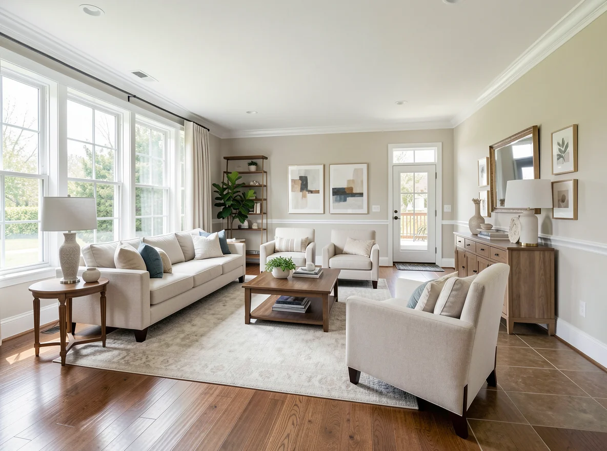 Refined staged interior designed to appeal to premium buyers
