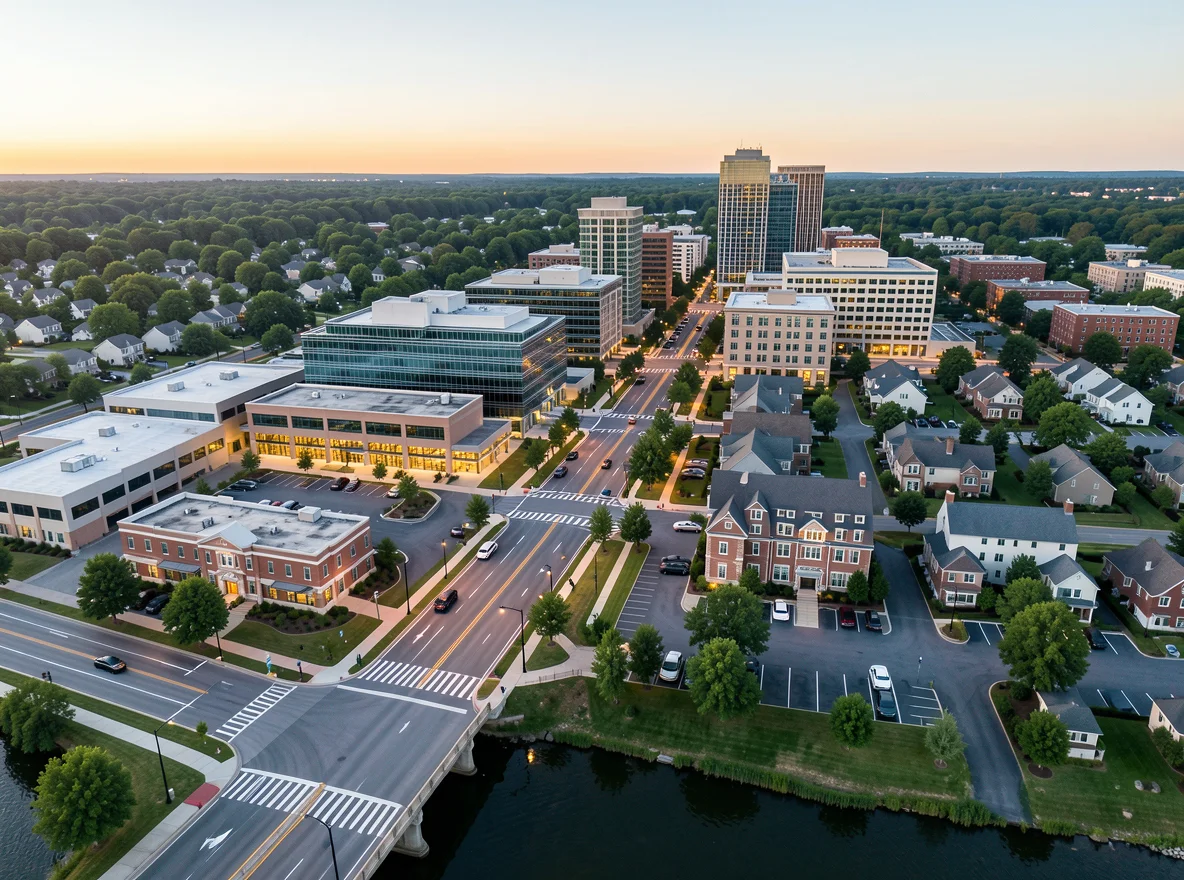 Aerial-style view representing the King of Prussia and Exton market