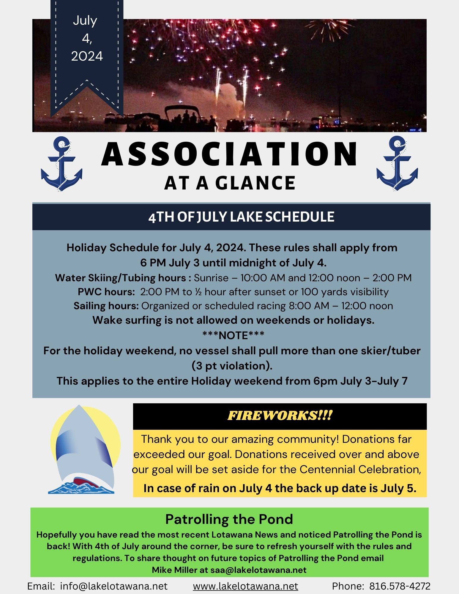4th of July Lake Schedule 