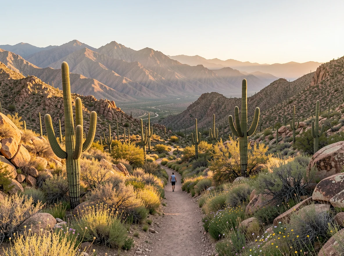Phoenix mountain trail and desert recreation scene