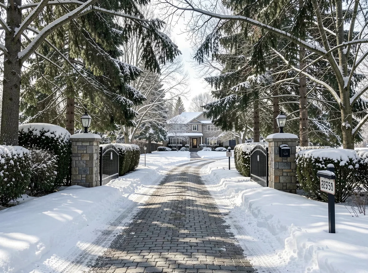 Snowy driveway and winter access to a rural home