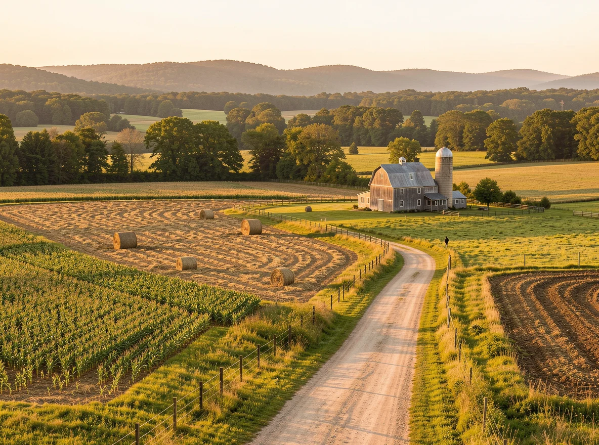 Rolling farmland near Charlottesville