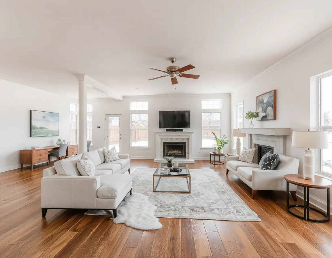 Staged Dallas living room with modern finishes