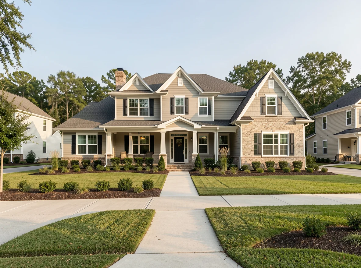 Long Farm neighborhood streets with newer homes