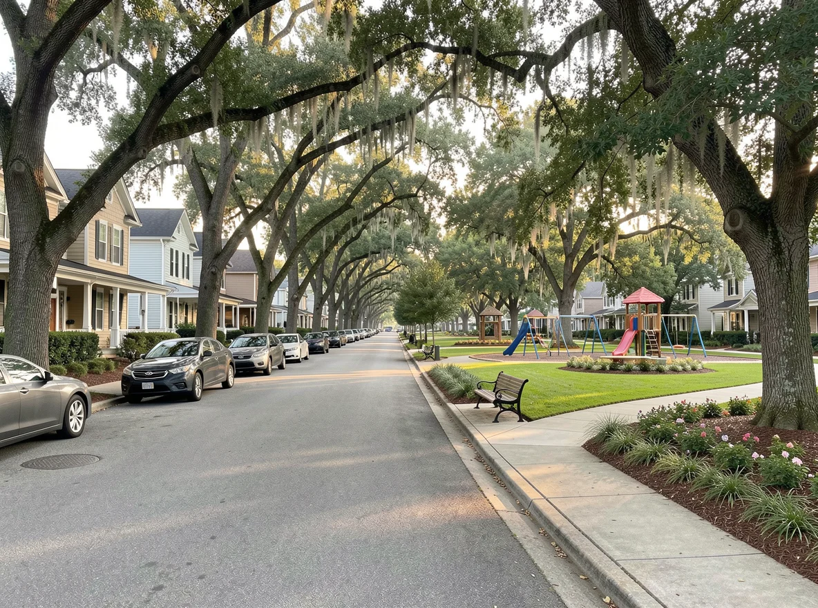 Tree-lined residential street in Mid City Baton Rouge