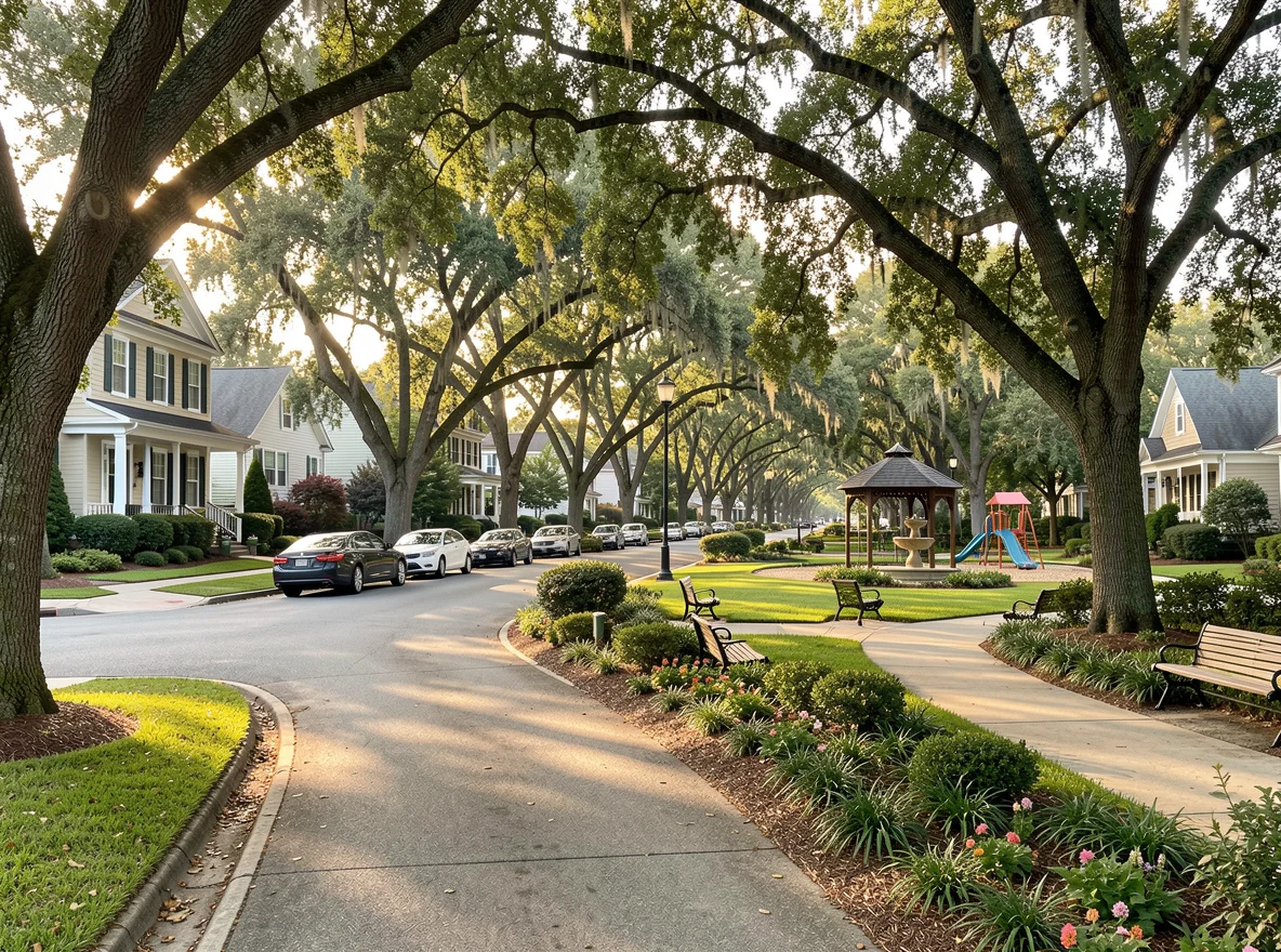 Tree-lined residential street in Southdowns
