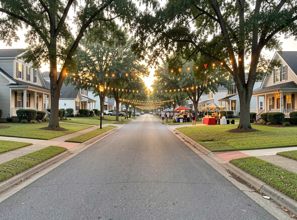 Residential neighborhood streetscape in Ascension Parish