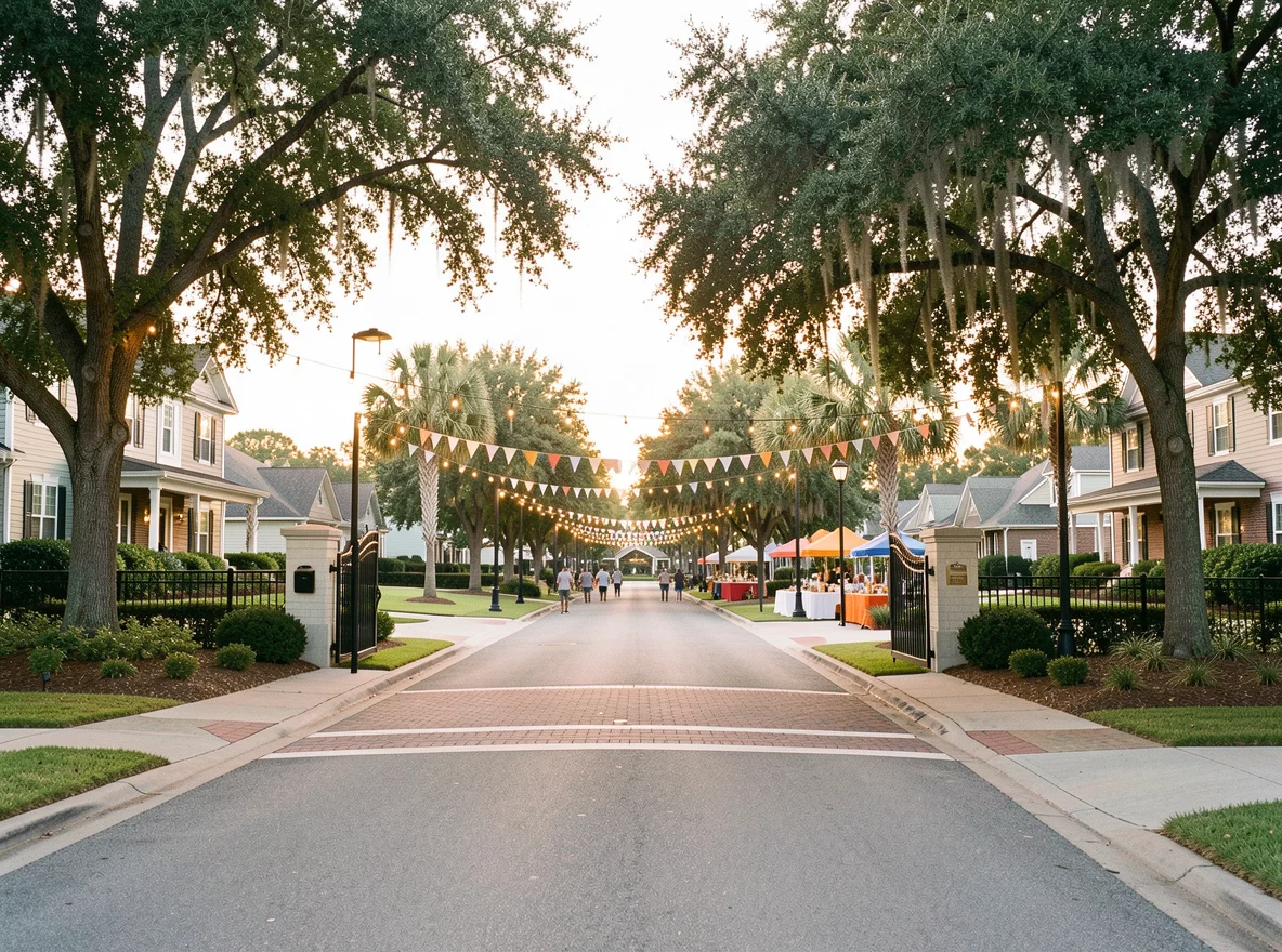 Gated entrance and residential streets in Country Club Of Louisiana